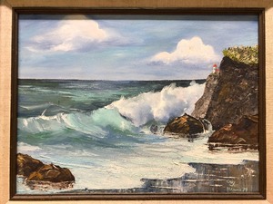 lot 335 image: Vintage Oil On Canvas Impressionist Waves Crashing On Rocks Ocean Scene Art Signed