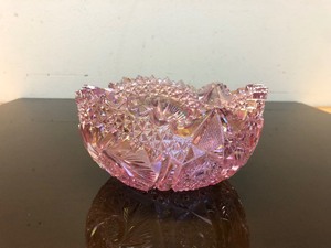 lot 361 image: Vintage Cut Crystal Iridescent Pink Candy Bowl