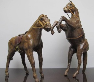 lot 71 image: 2 Larger Size Genuine Leather Horses