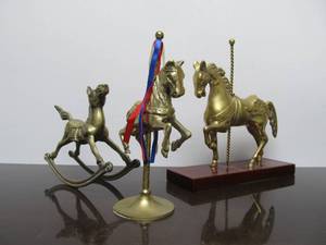 lot 75 image: Lot of 3 Solid Brass Carousel & Rocking Horses