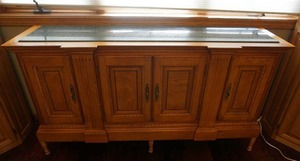 lot 4 image: Beautiful Solid Oak MarbleGranite Top Buffet Credenza By Universal Furniture Morristown Tennessee THIS IS LOCATED ON the main LEVEL Please bring your helpers