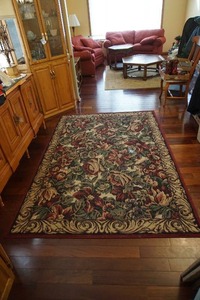 lot 9 image: Beautiful Large Area Rug Rose Tulip Mum Green Leaf Paisley Border Burgundy Wine Edging...
