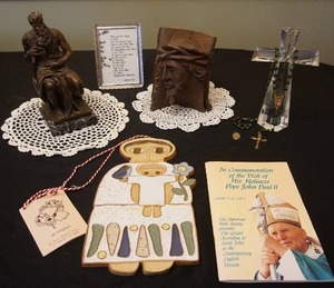 lot 21 image: Religious Collection...After Michelangelo Moses Holding the Book of the Law Bronze Style on Marble Base Statue, Vintage 100% HAND CUT from NATURAL LOG Wood BUST of JESUS CHRIST with TEARS,