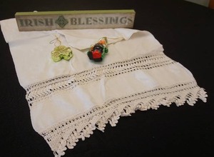 lot 24 image: Holiday DeCor...Irish Ornaments, Fancy Shamrock Table Linen Etc.