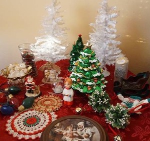 lot 32 image: Holiday DeCor Vintage Christmas Tree and Table Top Decorations...