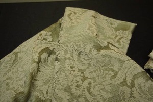 lot 36 image: Olive Green & Cream Woven Matelass Floral Upholstery Fabric Table Linen Set...