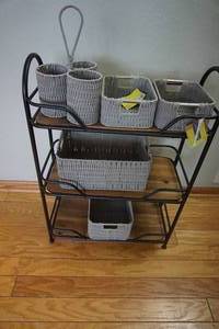 lot 91 image: Home Essentials..Wire and Wood Cart with BinsBaskets