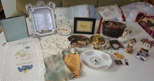 lot 93 image: Home DeCorPicture Frame, Linen, Statue, Candle Holders