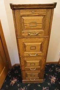 lot 113 image: Solid Oak Four-Drawer File Cabinet