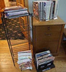 lot 119 image: Crafting Office Storage Sewing Magazines Etc...Metal Wire Display Storage Rack, Wood File Cabinet and
