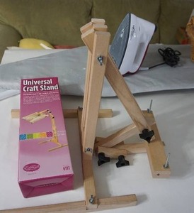 lot 120 image: Crafting Home Office Supplies...Euro Team Evolution Iron, Ironing Board, Baskets, Universal Craft Stand