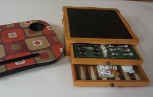 lot 123 image: Portable Gaming Two-Drawer Chest wScrabble, Casino Craps, Chess...