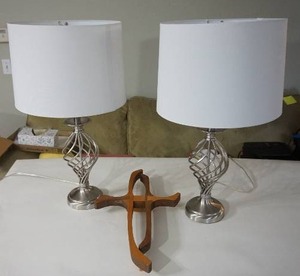 lot 127 image: Lighting...Unique Silver Twist Metal Lamp Set