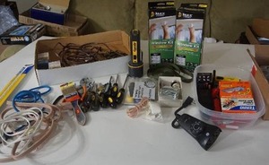 lot 132 image: Joe-Do-It-All...Screwdrivers, Window Winterization Kit, Extension Cords Etc.