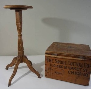 lot 166 image: Vintage Plant Stand, The Spool Cotton Co. Wood Lidded Crate Box