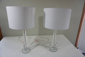 lot 171 image: Lighting Collection Modern Crystal Style Tapered Column Table Lamp Set...
