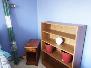 lot 211 image: Furniture...Adjustable Book Case, Night Stand, Bed Rails Etc.