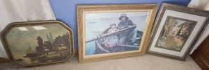 lot 214 image: Wall Art Vintage...Helping Hand Emile Renouf, Art Nouveau England River Scene Etc.