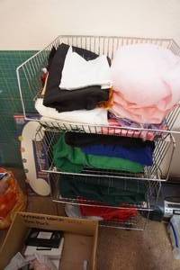 lot 222 image: Sewing 3-Tier Metal Organizer Rack, Fabric, Accessories and Sewing Videos...