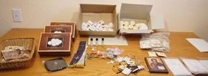lot 244 image: Archangel Books & Gifts...Cavanaugh Altar Bread Host WHITE Cross Communion Wafer 1,000 Pieces NEW Unopened, Frankincense & Myrrh Anointing Oil, Candles and More...