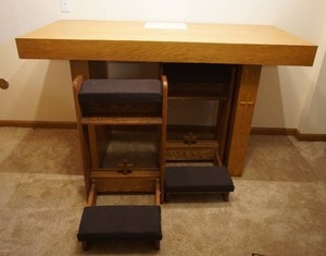 lot 245 image: Archangel Books & Gifts...Beautiful Wood Altar of Sacrifice wTwo Padded Folding Wood Kneelers...