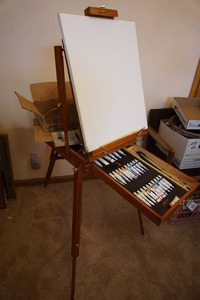 lot 262 image: RARE...Vintage French Jullian Grumbacher() High Quality Portable Artists Easel wFelt Lined Tray and Contents...