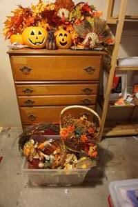 lot 277 image: Wood Chest of Drawers and Fall Floral DeCor...