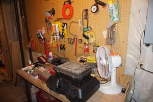 lot 282 image: Work Bench and Contents Above, On and Below... PLEASE PLAN AHEAD IF BIDDING ON LARGEHEAVY ITEMSTHIS IS LOCATED ON LOWER LEVEL