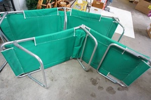 lot 294 image: Vintage Foldable Cot Aluminium Frame Green Camping Mobile Bed 24 x 76
