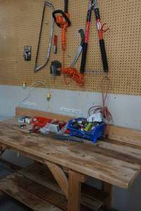 lot 359 image: Garage...Work Bench with Tools On and Above