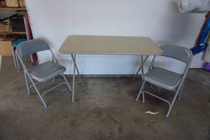 lot 364 image: Vintage Padded Card Table and Two Chairs