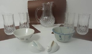 lot 15 image: Cristal DArques Longchamp 9-Inch Beverage Pitcher wMatching Water Glasses(Matching to Lots #16 & #32) and more...