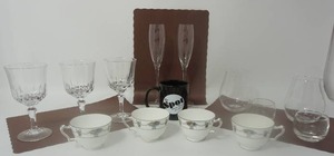 lot 16 image: (4) Antique Royal Crown Staffordshire Teacups(Matching to Lot #31), (3) Cristal DArques Longchamp(Matching to Lots #15 & #32), (2) Dansk Tivoli Champagne Dessert Cordial Flute 7 Stemware and More...