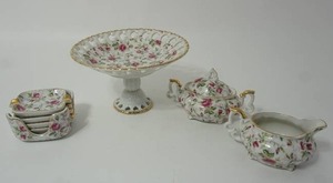 lot 27 image: Vintage Service-Ware Lefton China Rose Chintz Pattern Including 5-Piece Set of 3-Inch Personal Ashtrays Marked 666R(Matching to Lot #43 & #67)...