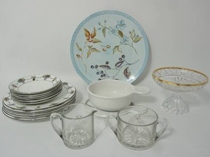lot 31 image: Striking Antique Art Deco Royal Crown Staffordshire SaucersPlates(Matching to Lot #16), Tracy Porter Serving Platter, and More