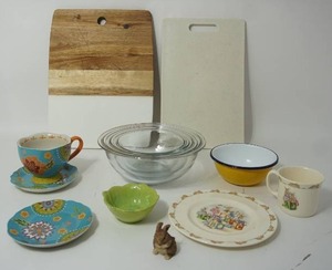 lot 44 image: Kitchen Essentials and More...Vintage 1936 Royal Doulton English Fine Bone China Bunnykins Decorative Plate and Cup...