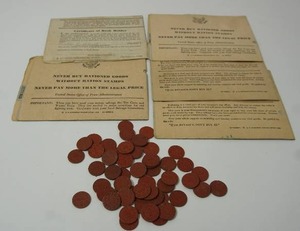 lot 60 image: War Ration Book No. 2- Four Pamphlets or Certificates Ration Books-Ration Coins