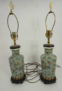 lot 132 image: Home Lighting Vintage Porcelain Hand Painted Asian Oriental Butterfly Table Lamps...