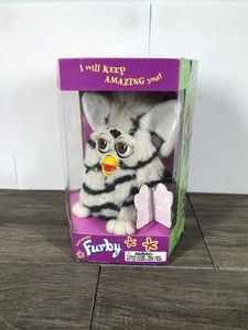 lot 30 image: 1998 Tiger Electronics Furby Black & Grey Striped Collectible Toy in Original Box