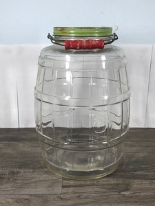 lot 40 image: Vintage Large Pickle Jar with Metal Top & Wood Handle