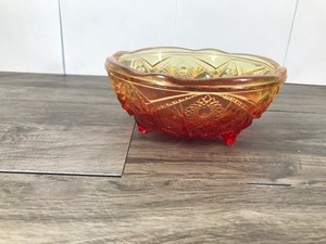 lot 47 image: AntiqueVintage Red Yellow Amberina Jeanette Classic 7 Fentec Glass Bowl Candy