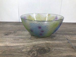 lot 53 image: Colored Green Leaves Blue Flower Serving Bowl by KIG Indonesia 10 Dia