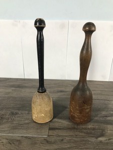 lot 76 image: 2 - Vintage Primitive Wood Pestle Masher Mallet Tool Farmhouse Canning Sieve