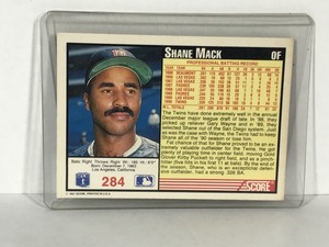 lot 435 image: 1991 Score Minnesota Twins Autographed Shane Mack Baseball Card #284