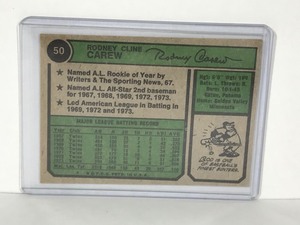 lot 437 image: 1974 Topps Minnesota Twins Rod Carew Autographed Baseball Card #50
