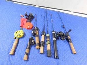lot 211 image: 7 Ice fishing rods with 4 line winders and 2 reels