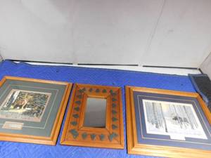 lot 219 image: 2 On The Move framed prints by artists and a wood framed mirror