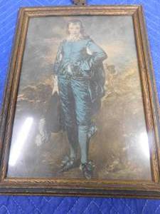 lot 236 image: Vintage Blue Boy print with vintage wood frame with metal hanger at the top