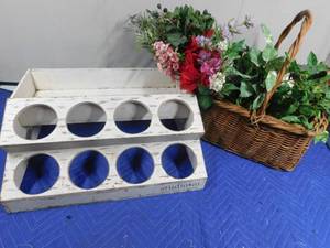 lot 244 image: Plant pot holder and planter (2 tier) and basket of artificial plants
