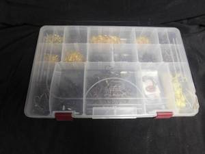 lot 313 image: Plano tackle box with lead heads and hooks